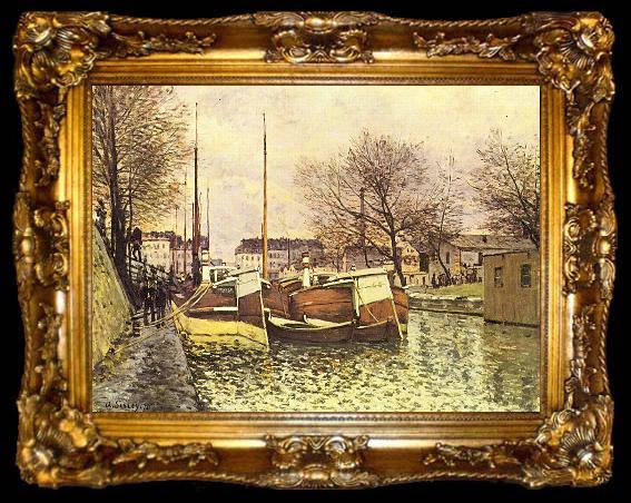 framed  Alfred Sisley Kahne auf dem Kanal Saint-Martin in Paris, ta009-2